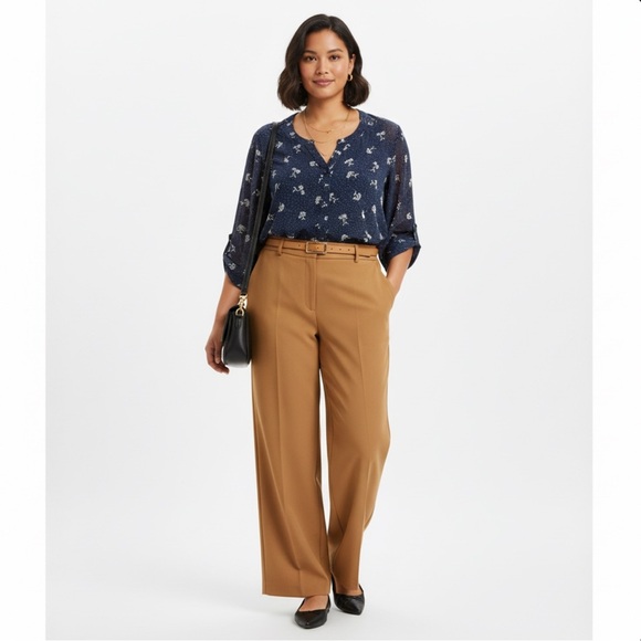 Catherines Tops - Catherine's Navy Floral Dotted Sheer Button-Down Tunic Top